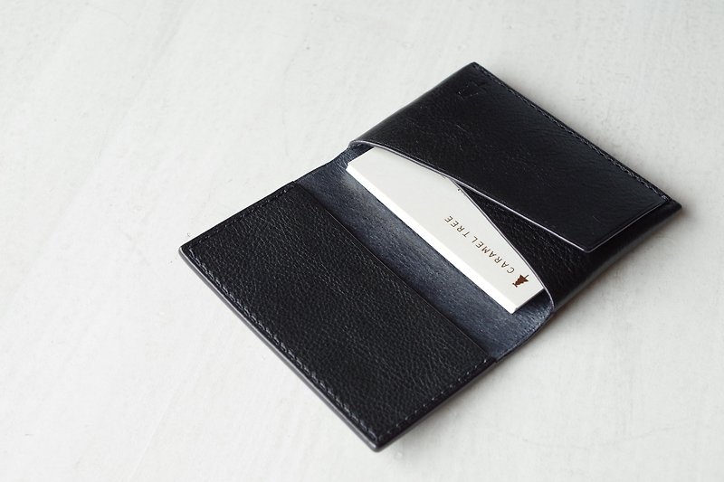 [Make-to-order production] Italian leather Business Card Case dark navy - Card Holders & Cases - Genuine Leather Blue