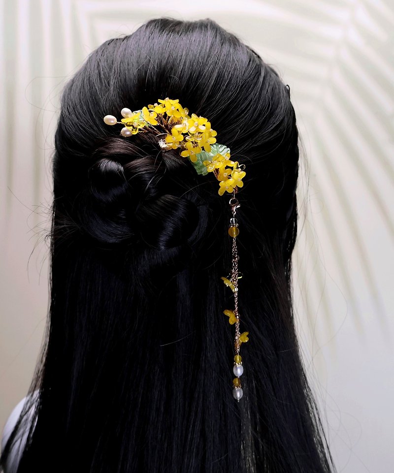 Lemon Handmade Hair Accessories Golden Osmanthus Flower Hairpin/Hair Clip (Detac - เครื่องประดับผม - กระจกลาย สีเหลือง