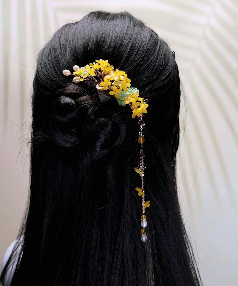 Lemon Handmade Hair Accessories Golden Osmanthus Flower Hairpin/Hair Clip (Detac - เครื่องประดับผม - กระจกลาย สีเหลือง