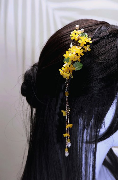 檸檬 ハンドメイド ヘアアクセサリー 金木犀 団花 かんざし・ヘア