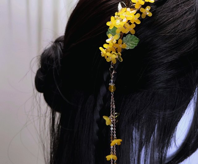 檸檬 ハンドメイド ヘアアクセサリー 金木犀 団花 かんざし・ヘア