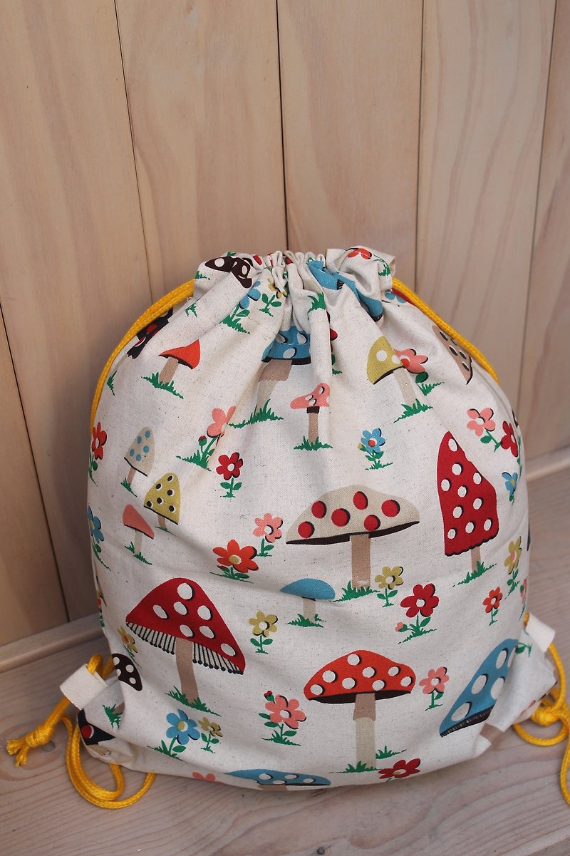 Oleta hand for groceries ╭ * [forest mushrooms grocery wind beam port backpack] - Drawstring Bags - Cotton & Hemp Multicolor