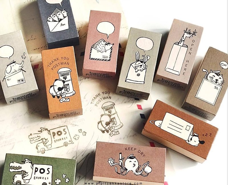 Cute postman uncle series seal Kawaii Postman series - Stamps & Stamp Pads - Wood Multicolor
