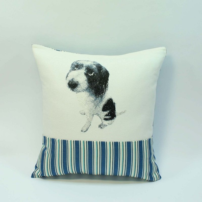 刺繍小型犬の枕01- - 枕・クッション - コットン・麻 ブルー