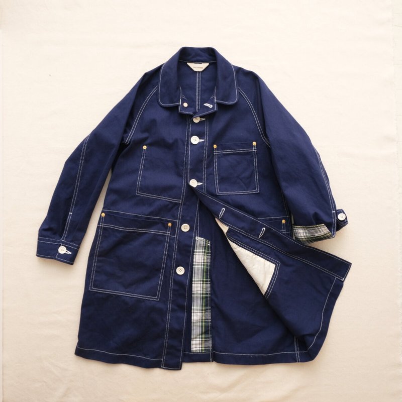 Blue work coat - เสื้อสูท/เสื้อคลุมยาว - ผ้าฝ้าย/ผ้าลินิน สีน้ำเงิน