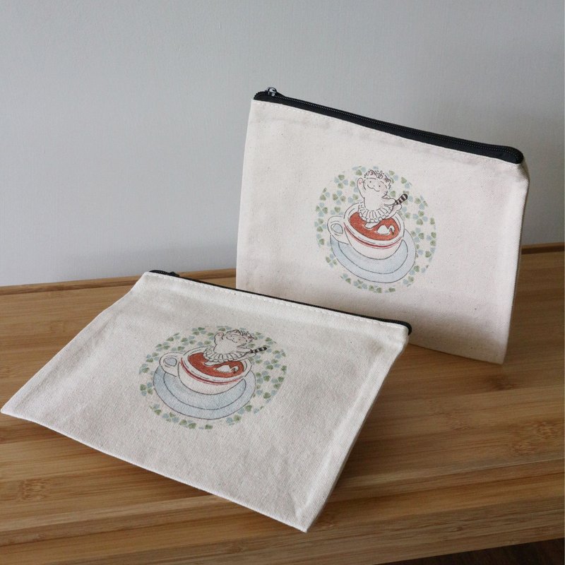Pouch - Swan Milk Tea  化妝包 隨身收納小物包 - 化妝包/收納袋 - 棉．麻 