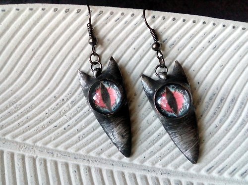 Glass At Home Stained glass BLACK CAT earrings. tin soldered earrings. eyes cat earrings 爱猫的人