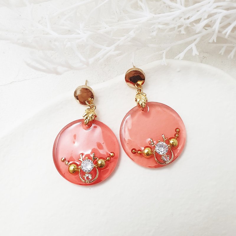 Elk Party - Clip Earrings Pin Earrings - Christmas - Earrings & Clip-ons - Other Metals Red