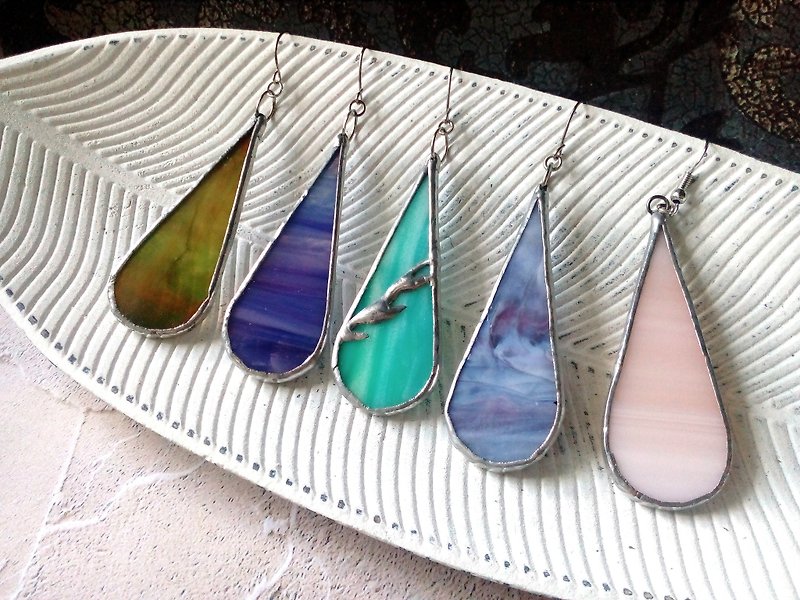 Teardrop colorful stained glass earrings, tiffany technique, summer earrings - 耳環/耳夾 - 玻璃 多色