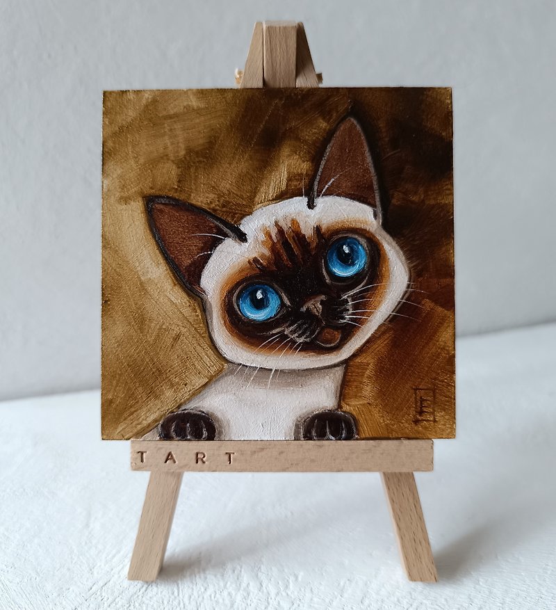 Siamese kitten oil painting Cat Art - Wall Décor - Other Metals Brown