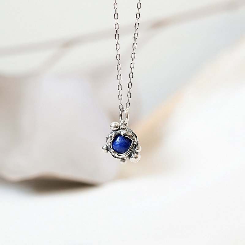 Handmade silver 925 sterling silver little monster ball necklace lapis lazuli - Necklaces - Sterling Silver Blue