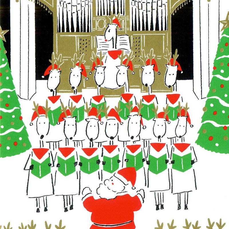 紙 卡片/明信片 金色 - 聖誕卡-米豬2022聖誕老人與麋鹿日常明信卡音樂6號: 聖誕頌歌