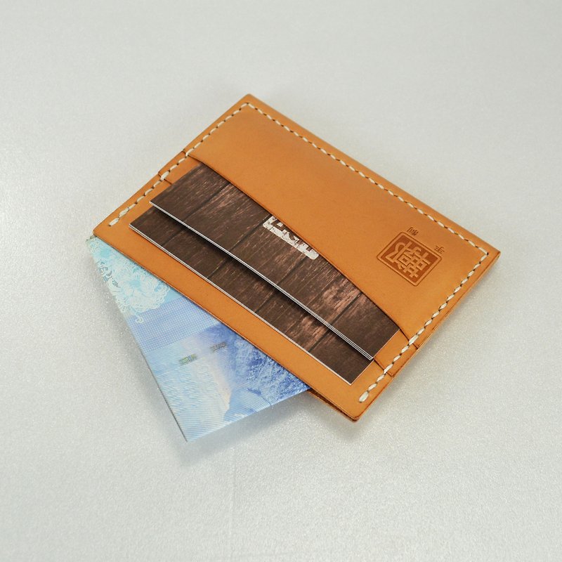 Original skin color vegetable tanned leather hand stitching minimalist business card holder/card holder - ID & Badge Holders - Genuine Leather 