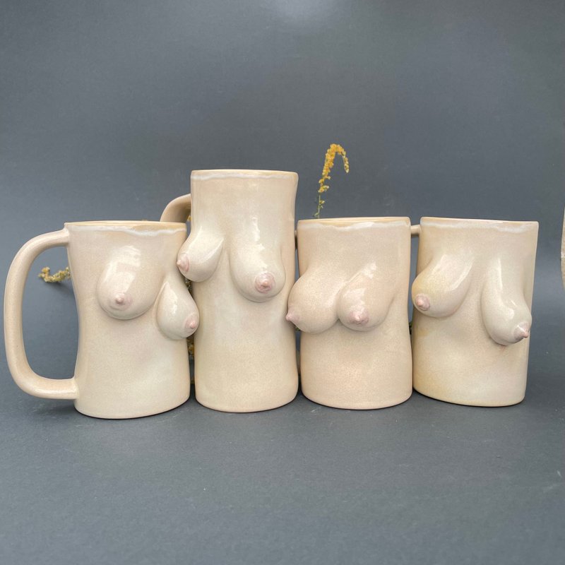 Handmade ceramic beer mugs with personalized boobs - แก้วมัค/แก้วกาแฟ - ดินเผา 