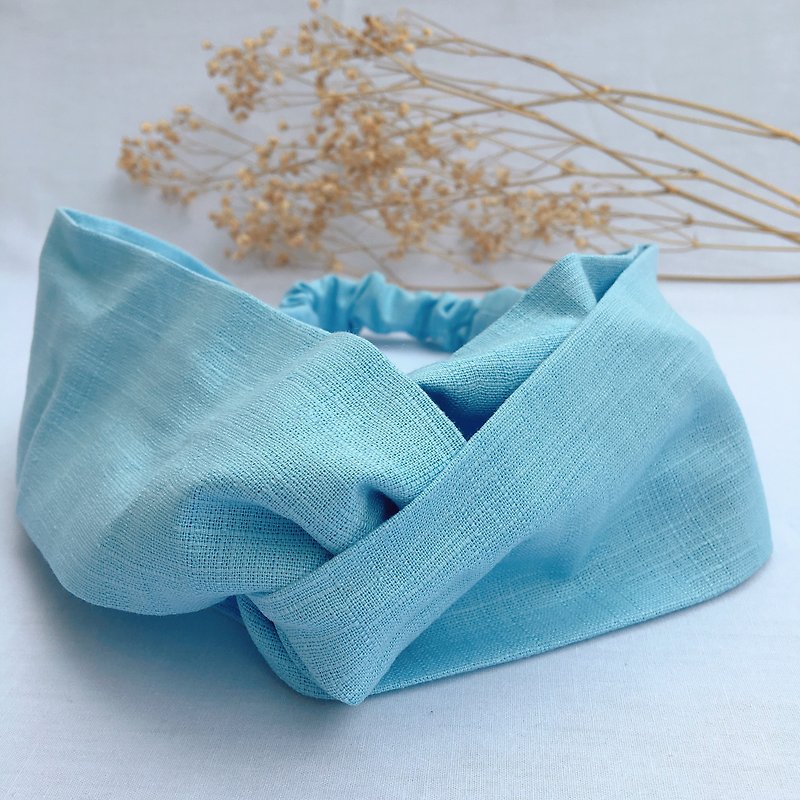 Sky Ocean-Plain Cross Headband | Haibo Handmade - ที่คาดผม - ผ้าฝ้าย/ผ้าลินิน สีน้ำเงิน