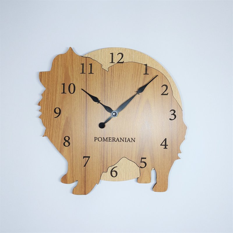 Limited time big discount of 3000 yen off Personalized dog wall clock with Pomeranian motif, orange, silent clock - นาฬิกา - ไม้ 