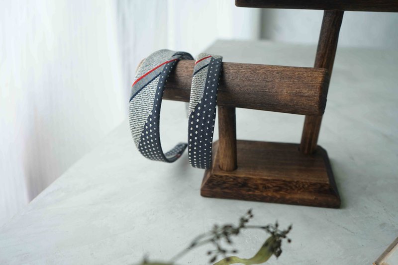 古董領帶改製手工髮箍-日本銀座TAYA田屋-點線面-灰-寬版/窄版 - 髮箍/髮帶 - 絲．絹 灰色