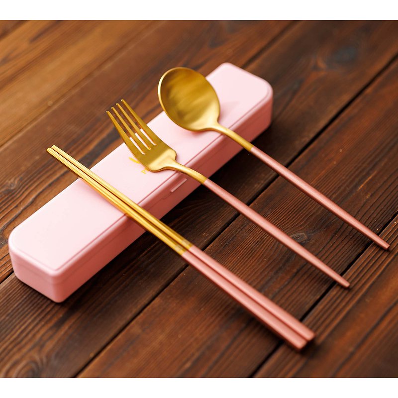 Islandoffer Portable pink gold 304 Stainless Steel Tableware set with box - Cutlery & Flatware - Stainless Steel Gold