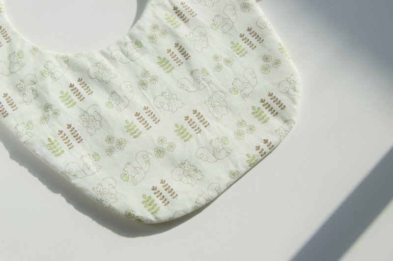 Cute baby squirrel bib square pocket - Bibs - Cotton & Hemp Green