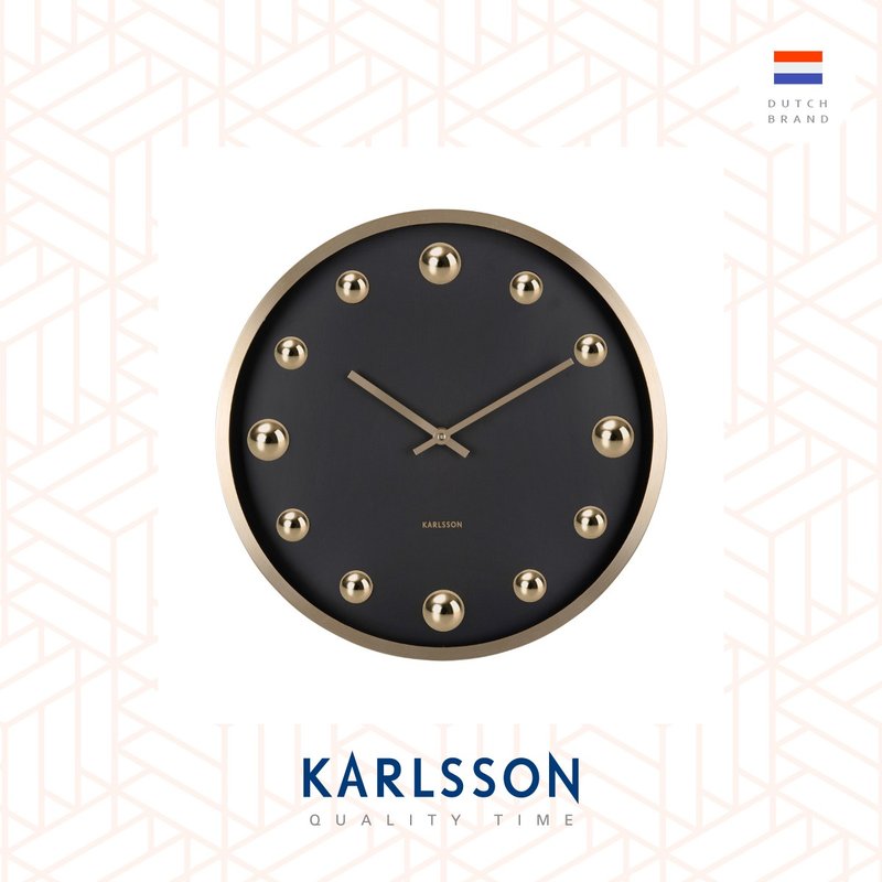 荷蘭Karlsson, Wall clock 35.5cm Shiny Dots alu black w. gold - 時鐘/鬧鐘 - 其他金屬 黑色