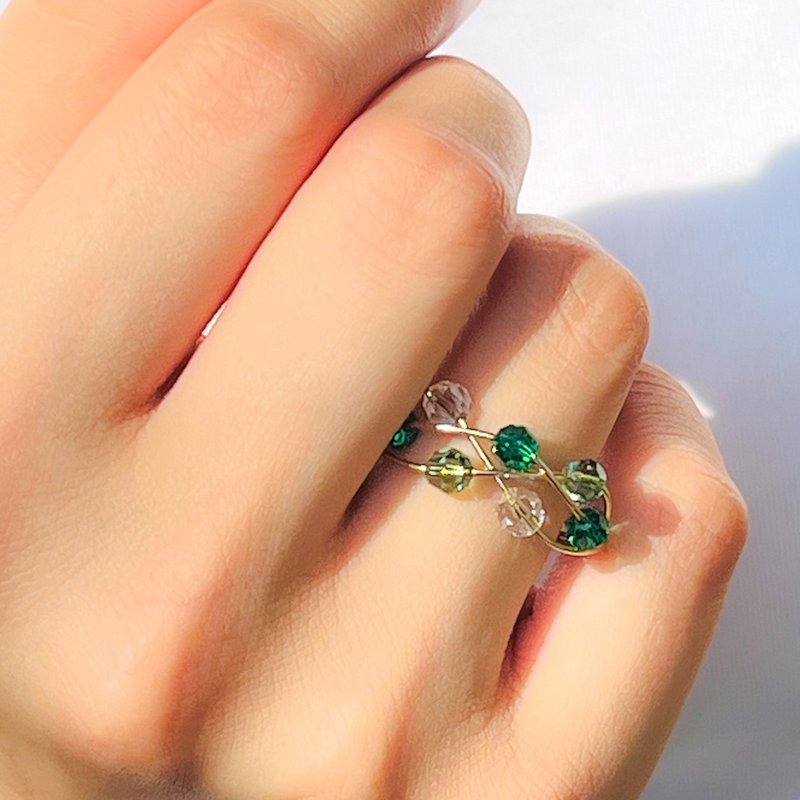 2Way Ring & Ear cuff Handmade 14kgf Crystal Simple Twist Ring 【gift box】 - General Rings - Crystal Green