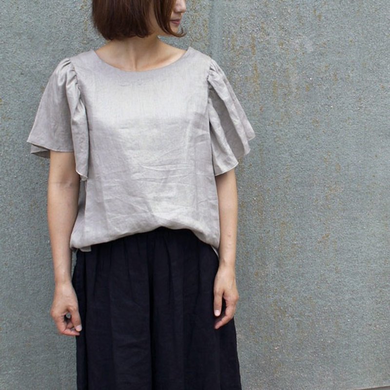 Linen 100 flare sleeve pullover linen 100 flare sleeve pullover greige - Women's Tops - Cotton & Hemp Khaki