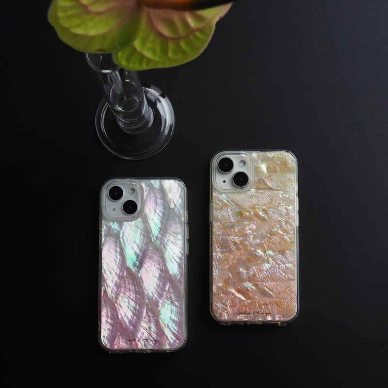 Sunset Coral Abalone Phone Case | Handcrafted Red Seashell - เคส/ซองมือถือ - เปลือกหอย สึชมพู