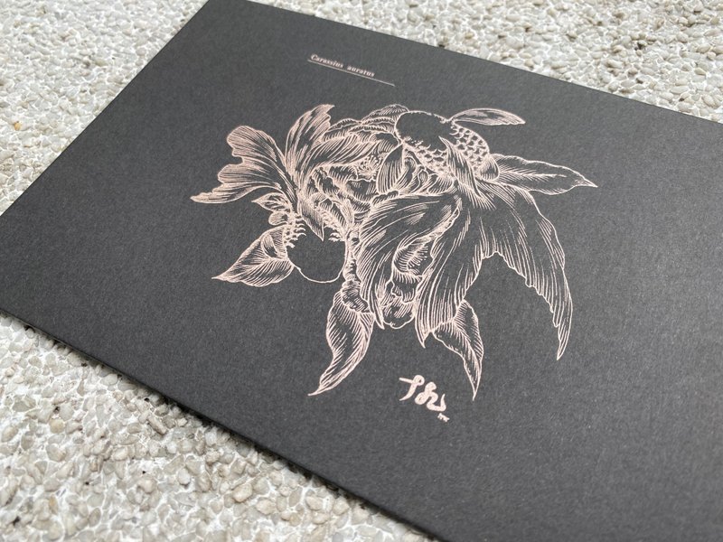 [Goldfish Wandering Between Flowers] Illustrated Cards/Letterpress Printing - Cards & Postcards - Paper Black