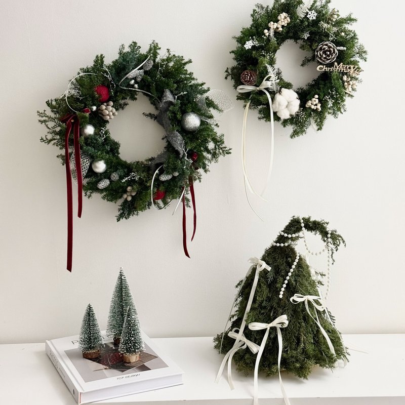 HARVEST丨32cm 永生聖誕花圈 聖誕節佈置交換禮物 聖誕節禮物 - 乾燥花/永生花 - 植物．花 綠色
