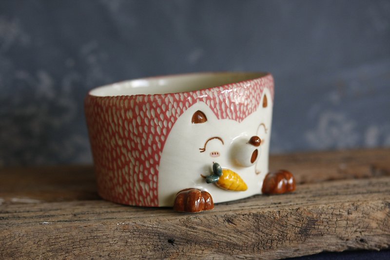 little hedgehog teacup holding carrots - 咖啡杯 - 陶 