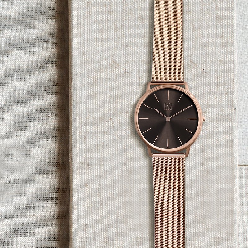 THIN 5010 Minimalist Slim Milan Watch - Dark Brown - นาฬิกาผู้ชาย - โลหะ สีนำ้ตาล