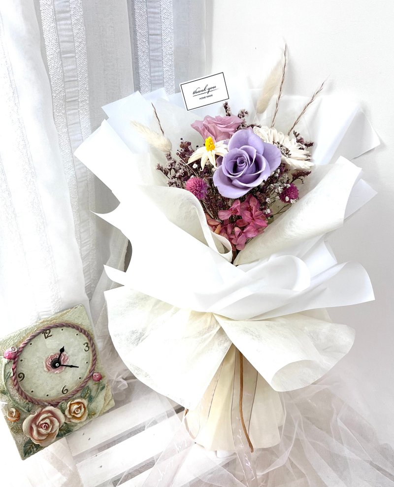 Ready stock 48hr shipping with free transparent window bag Romantic purple eternal rose confession/birthday flower - Dried Flowers & Bouquets - Plants & Flowers 