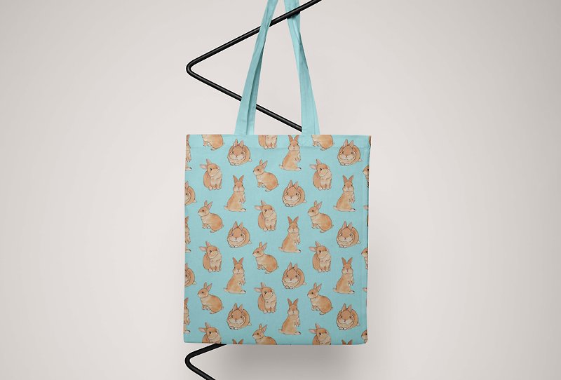 兔子 小兔  帆布托特包 手提包 帆布包 側背包 雜物包 - 手袋/手提袋 - 棉．麻 藍色