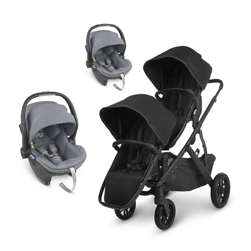 台灣宅配【UPPAbaby】【雙寶推車提籃】VISTA V2黑色+藍灰提籃*2 - 嬰兒車/嬰兒推車 - 其他材質 黑色