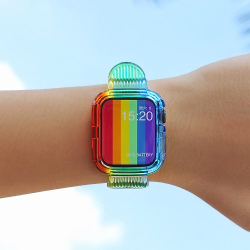 AHAStyle 官方品牌店 Apple Watch 防摔半透明運動錶帶 - 彩虹款