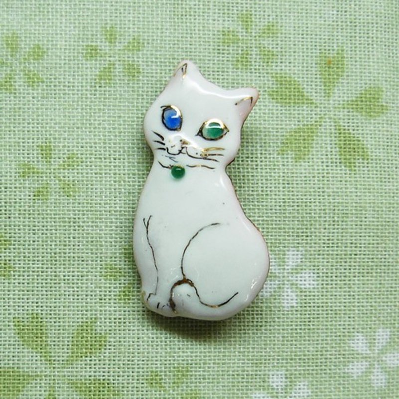 Cat-White 2016 Cloisonne Mini Brooch - เข็มกลัด - โลหะ ขาว