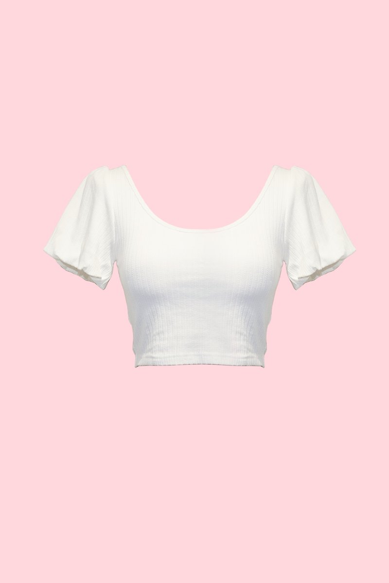 Puff Sleeve Top - With Chest Pads - เสื้อยืดผู้หญิง - เส้นใยสังเคราะห์ ขาว