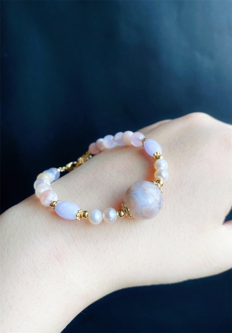 Natural Burmese Jade Jade Purple Pearl Cherry Blossom Agate Design Bracelet Gift for Best Friend - สร้อยข้อมือ - หยก สึชมพู