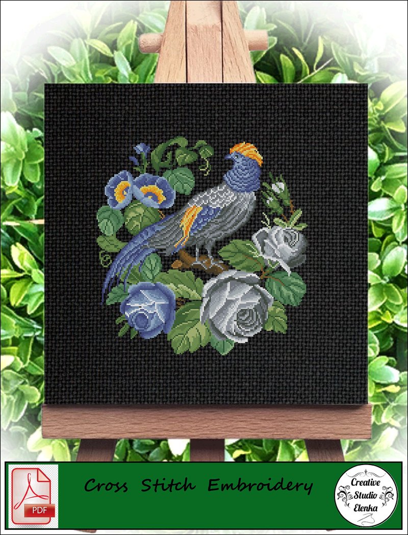 Vintage Cross Stitch Scheme Grey Pheasant  - PDF Embroidery Scheme - เย็บปัก/ถักทอ/ใยขนแกะ - วัสดุอื่นๆ 