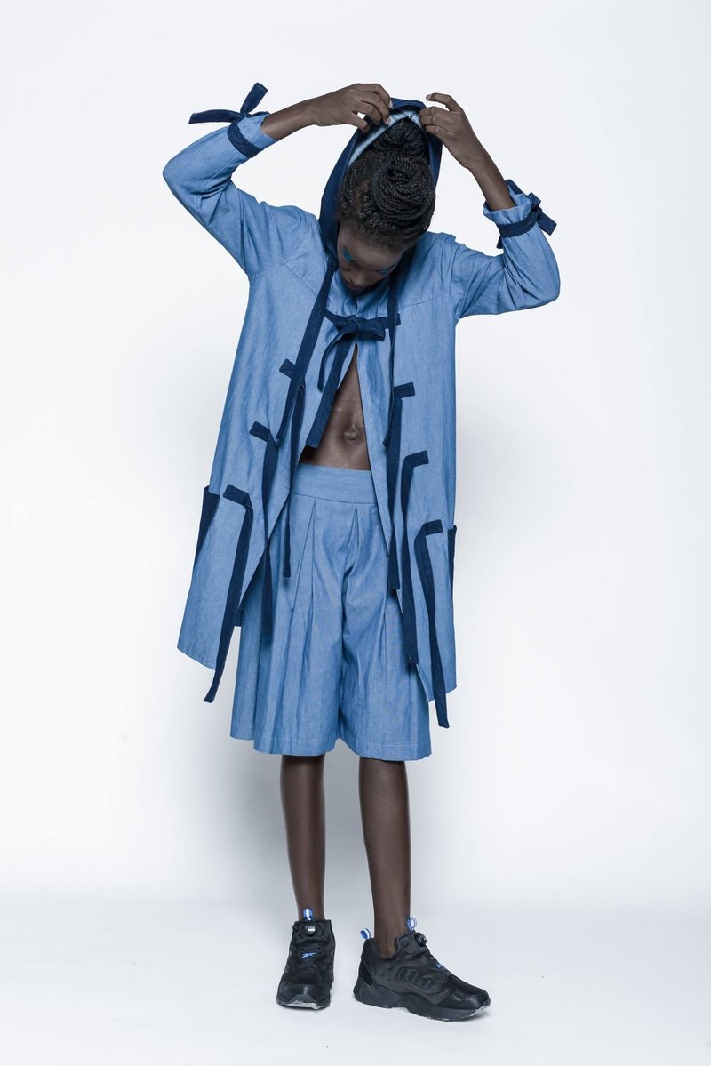 Getleman Pleated Skirt Pants - 男長褲/休閒褲 - 棉．麻 藍色