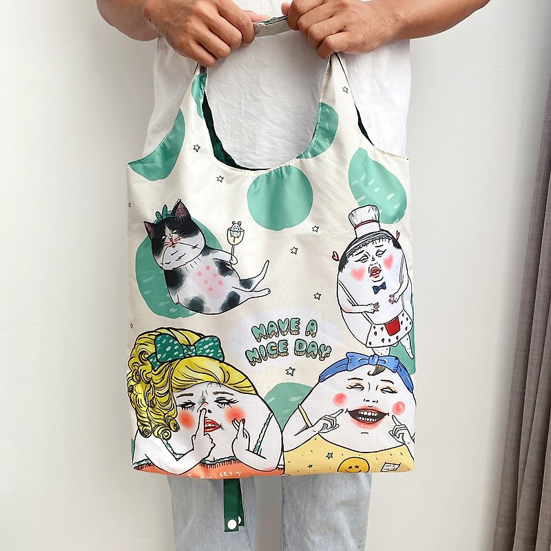 Have a nice day  Eco bag. Reusable shopping bag. Foldable bag. - Handbags & Totes - Waterproof Material Green