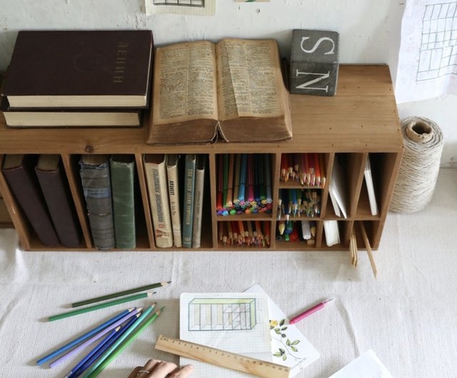 ペン収納ボックスレトロラティス本棚多方向配置ラック分類デスクトップ