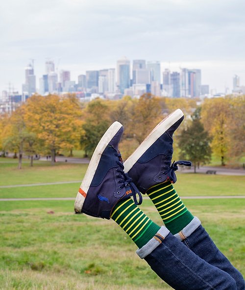 MrD London 香港經銷 MrD London 英倫紳士襪 – 9 針布列塔尼條紋 – 草綠