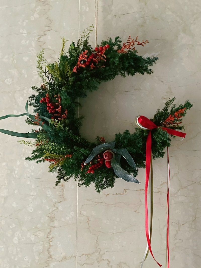 【永生聖誕圈】2025微紅植草系月牙型聖誕圈 - 乾燥花/永生花 - 植物．花 多色