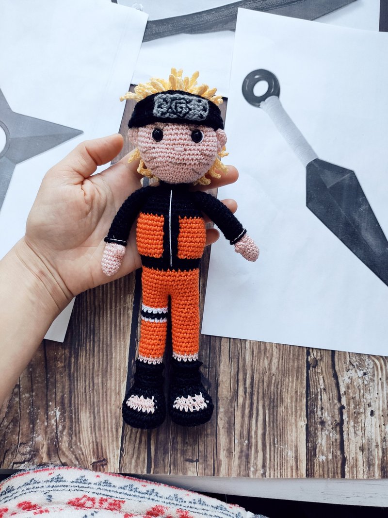 火影忍者娃娃 鉤針火影忍者玩具 Amigurumi 動漫娃娃 - 編織/刺繡/羊毛氈/縫紉 - 棉．麻 橘色