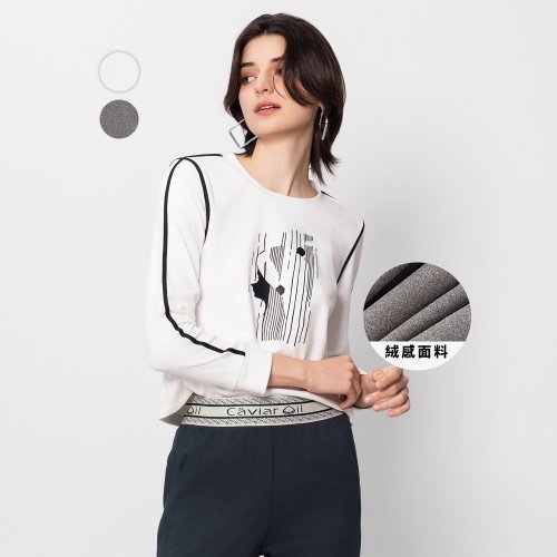 MEDUSA LADY 【MEDUSA】黑壓線毛絨長袖T恤 - 2色(M-XL) | 女休閒上衣 女刷毛