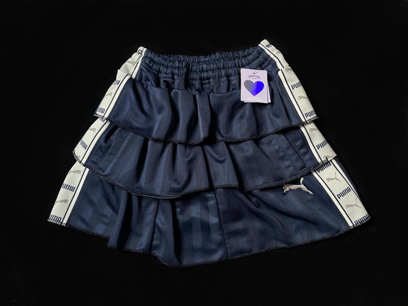 REGETHER Vintage modified PUMA sports cake skirt-06 - กระโปรง - เส้นใยสังเคราะห์ สีน้ำเงิน