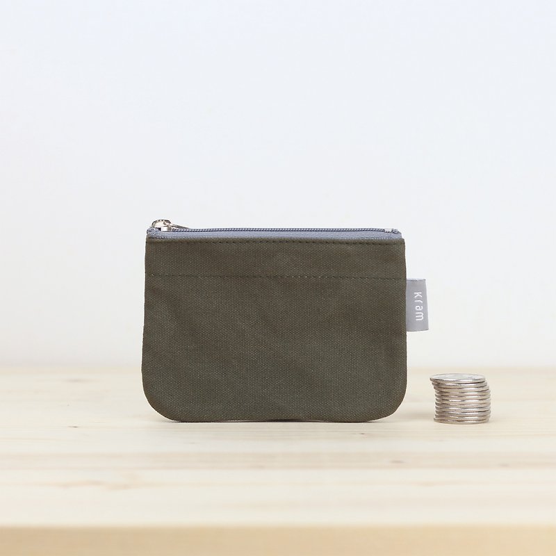 Double layer coin purse/Japanese canvas--olive green - กระเป๋าใส่เหรียญ - ผ้าฝ้าย/ผ้าลินิน สีเขียว