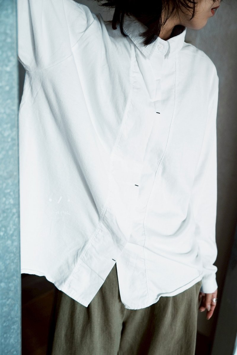 偷偷慵懶棉質拼接半休閒襯衫上衣 - 2色 - 白 - 女襯衫 - 棉．麻 白色