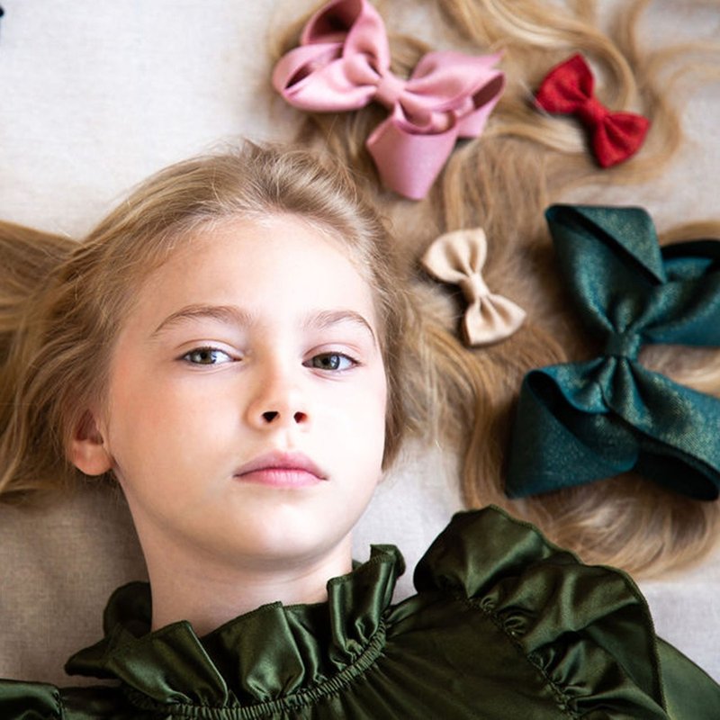 英國Ribbies 超大雙層蝴蝶結單入-孔雀綠 蝴蝶結髮夾 - 髮夾/髮圈 - 聚酯纖維 